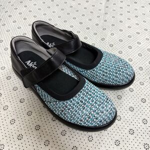 Alegria Olivia Black Blue Tweed Blend Mary Jane Shoes Women Size 39 US 9 Comfort